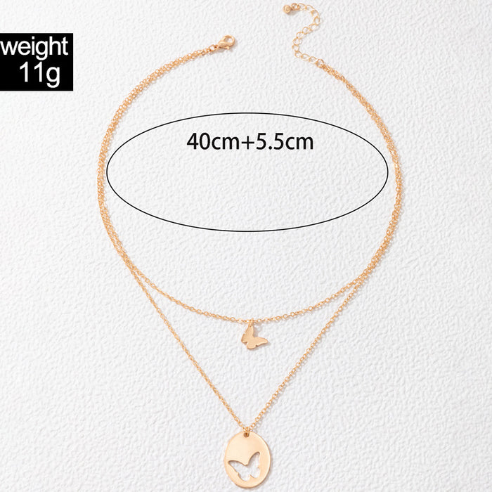 Butterfly Hollow Double Layer Necklace with Geometric Irregular Animal Multi-Layer Design