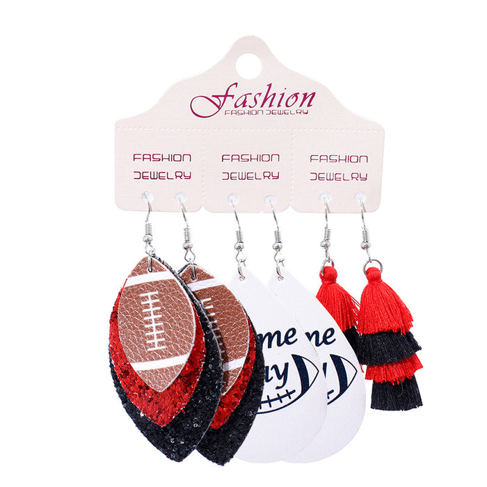 PU Leather Earring Set for Christmas with Football and Cheerleader Tassels