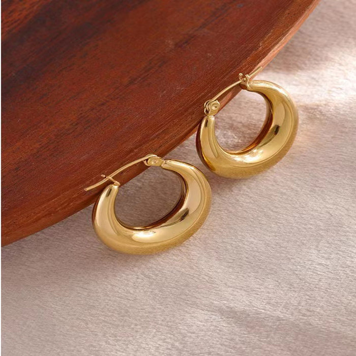 Vintage hollow earrings titanium steel crescent plated 18K gold women's smooth earrings