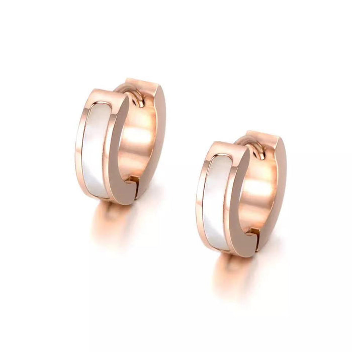 Titanium steel diamond shell earrings flat hand-polished real gold electroplated simple earrings