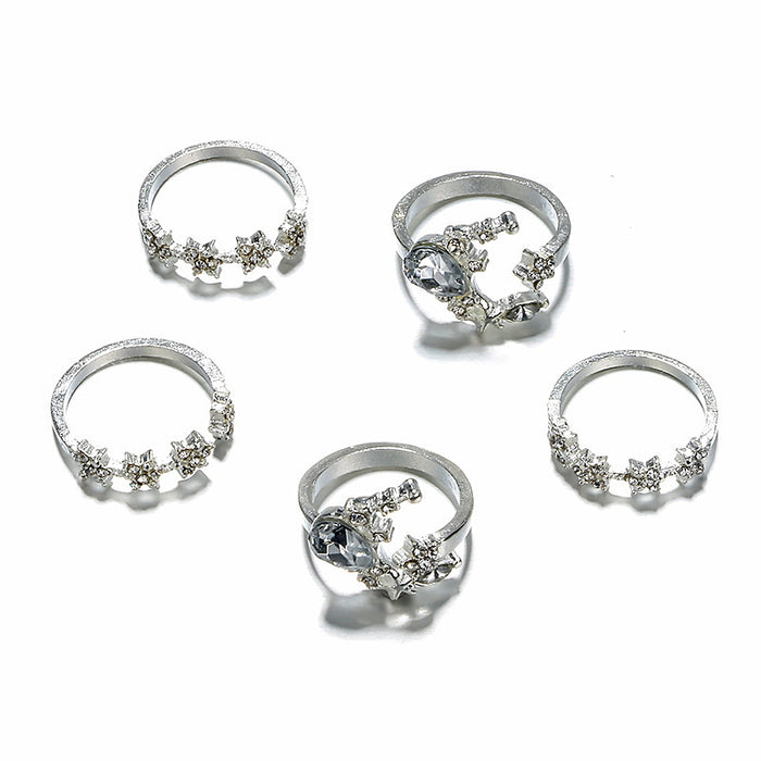 Bohemian Star Moon Rhinestone Rings - 5pcs Set