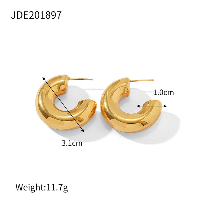 18K Gold Asymmetric Double Layer Braided C-Shaped Earrings - Vintage High-End Titanium Steel Studs