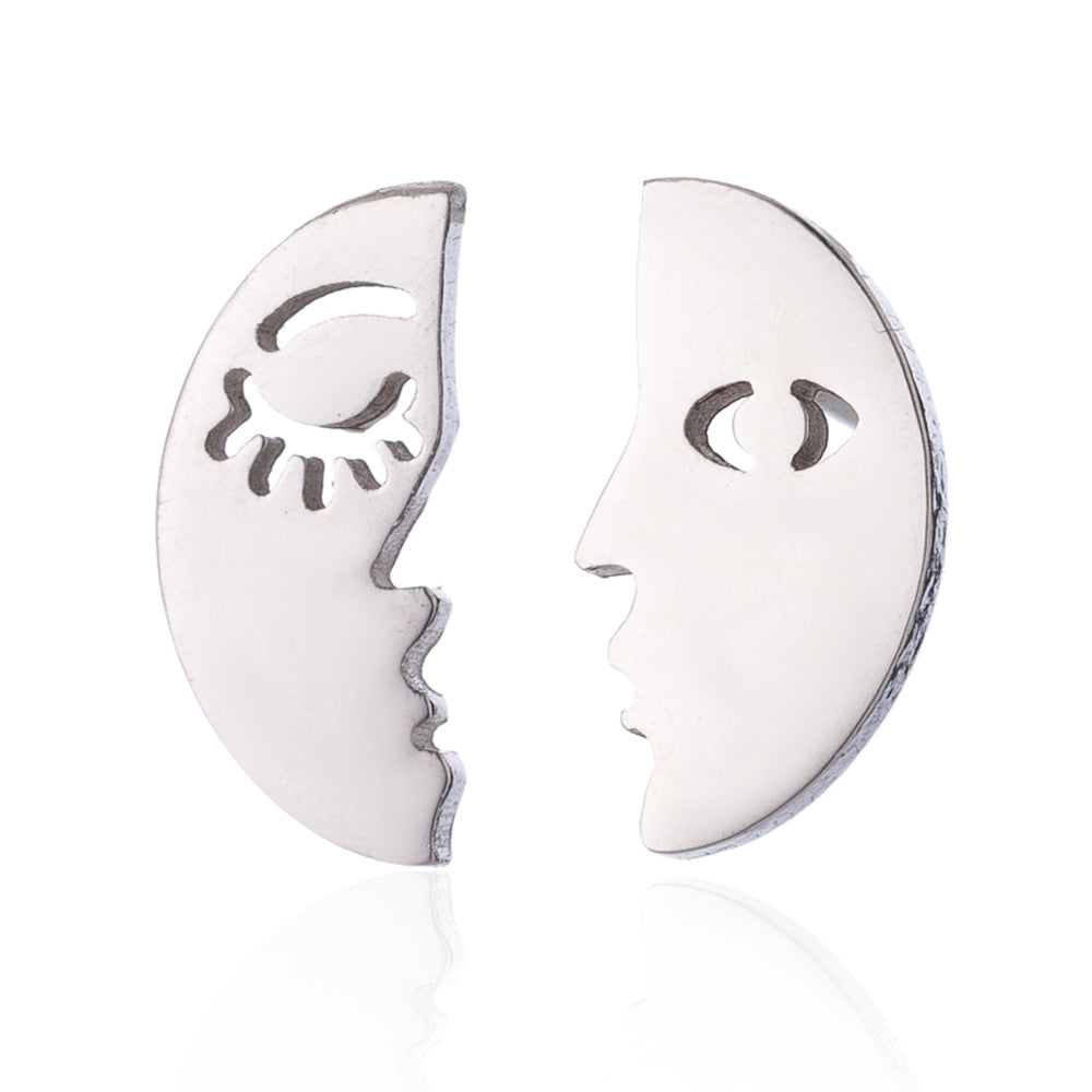 Abstract Face Stainless Steel Stud Earrings - Bold and Artistic Jewelry with Asymmetric Design