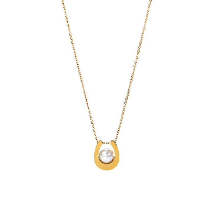 18K Gold-Plated Necklace with Pearl Pendant and U-Shaped Design - Women's Fashion Jewelry