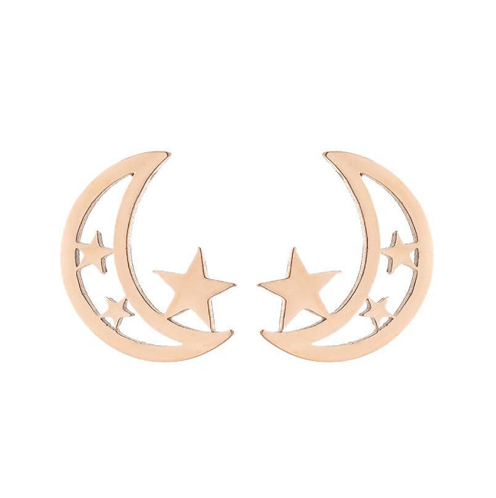 Black star and moon earrings, cross-border new stainless steel simple star and moon earrings personalized accessories wholesale