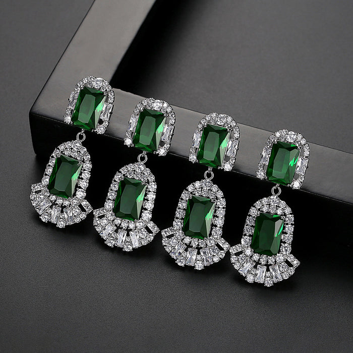 Emerald earrings Vintage luxury zircon earrings