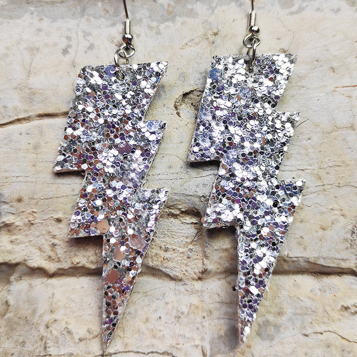 Carnival Style Glitter Lightning Leather Earrings with Bold Design