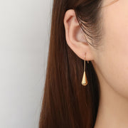 Simple teardrop earrings French retro stainless steel earrings - wallojewerly 