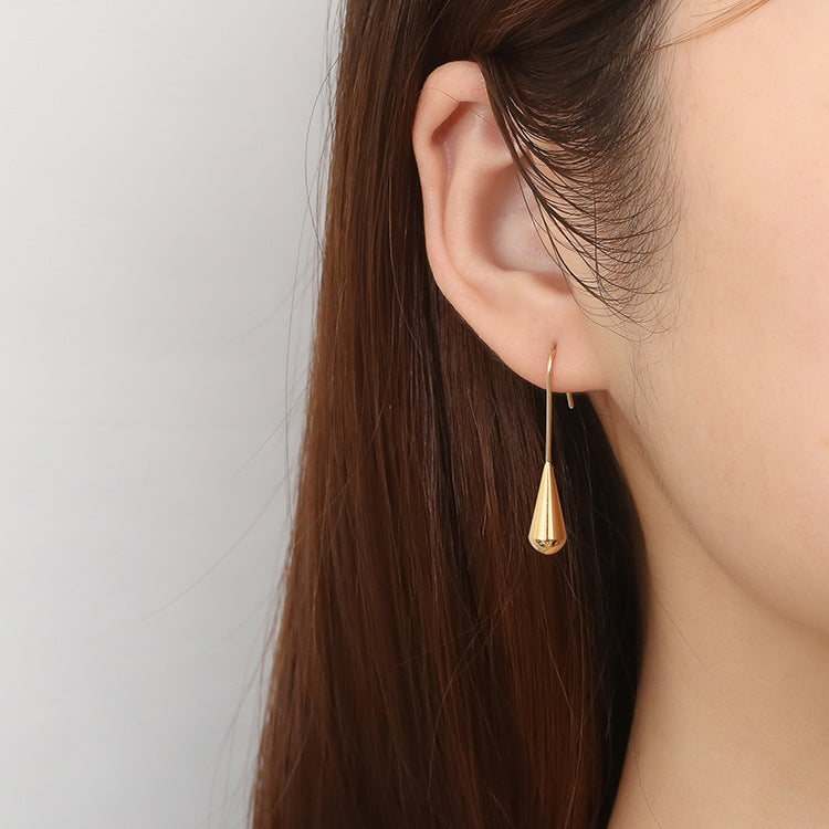 Simple teardrop earrings French retro stainless steel earrings - wallojewerly 