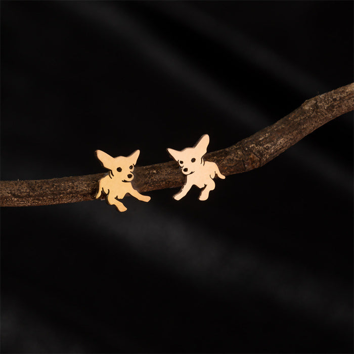 Dog and Cat Stainless Steel Stud Earrings - Cute and Playful Animal Jewelry