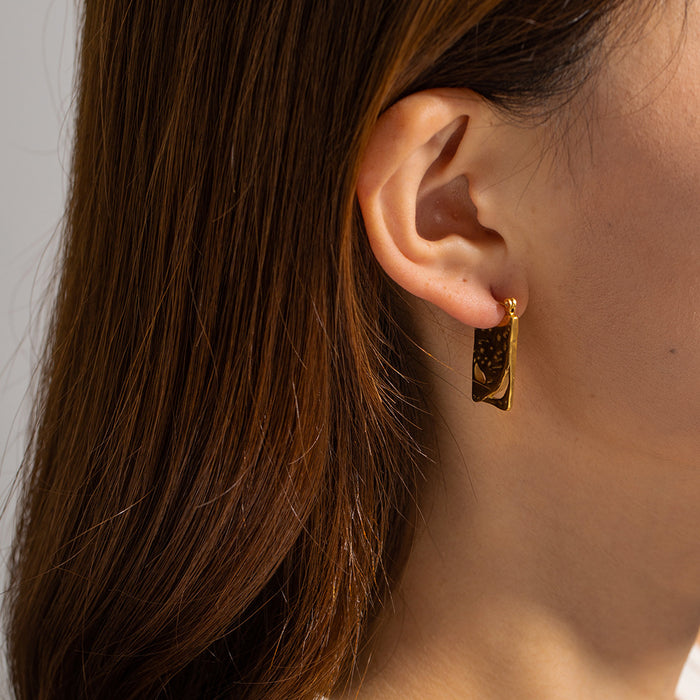 Pendientes huecos cuadrados vintage de moda europea: joyería de acero inoxidable con oro de 18 quilates para mujer