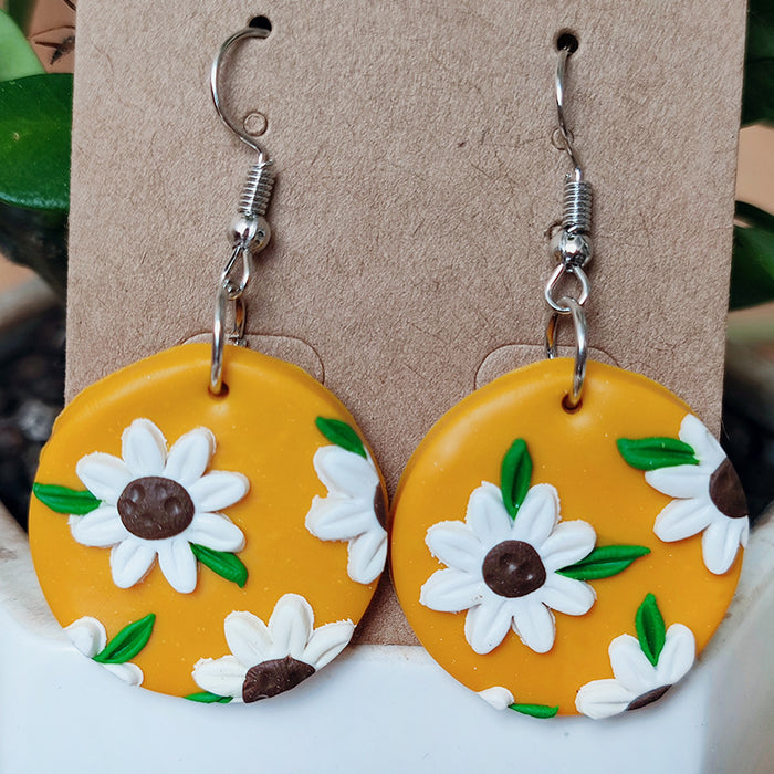 High-End Vacation Style Sunflower Clay Earrings - Bold and Simple Design