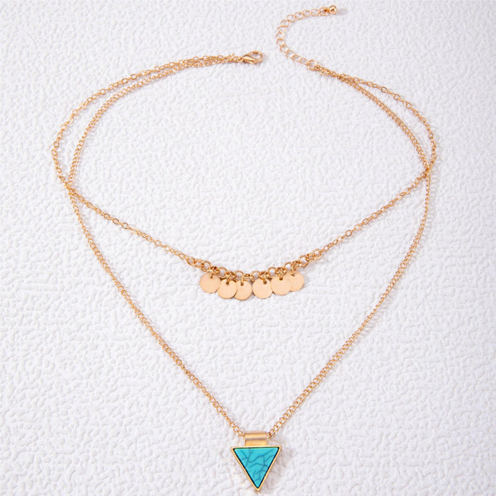 Boho Turquoise Triangle Pendant Necklace with Multi-Layers