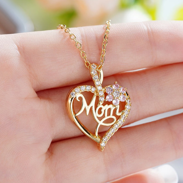 Collar de clavícula para mujer con forma de corazón de circonita floral MOM