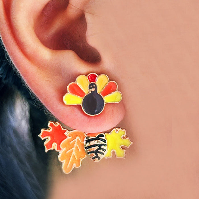 Thanksgiving Autumn Stud Earrings with Turkey, Maple Leaf, Pumpkin, and Fox Designs