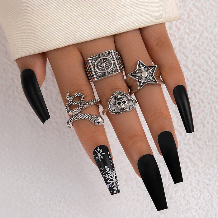 Star Heart Skull Snake Four-Piece Ring Set