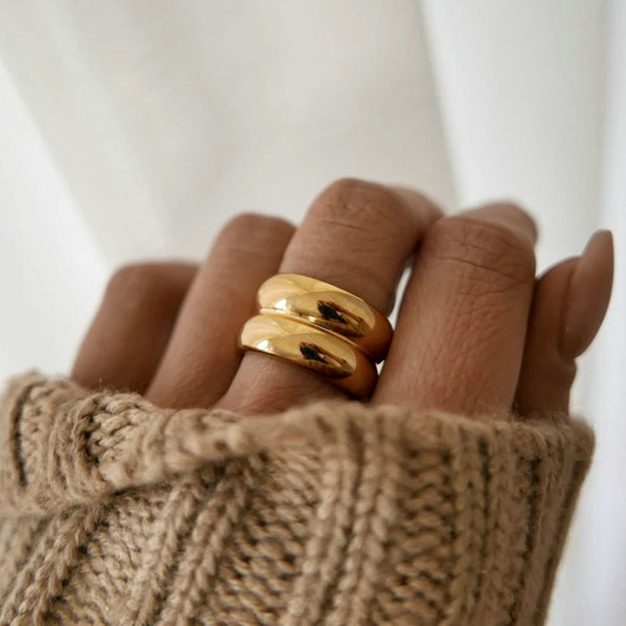 Double Layer 18K Gold Plated Stainless Steel Ring - Minimalist Style