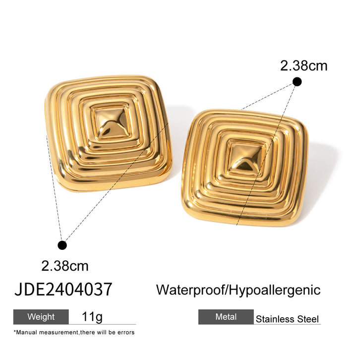 18K Gold Stainless Steel Square Maze Earrings - Unique Titanium Steel Jewelry