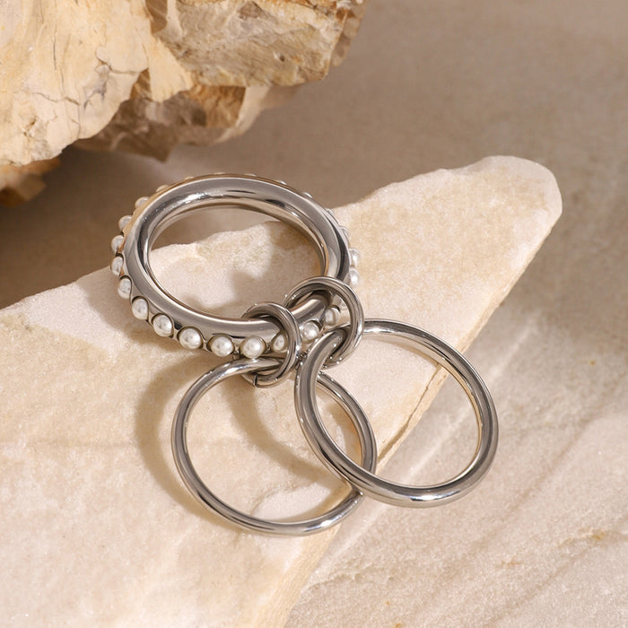 Stainless steel multi-layer pearl stacking ring titanium steel