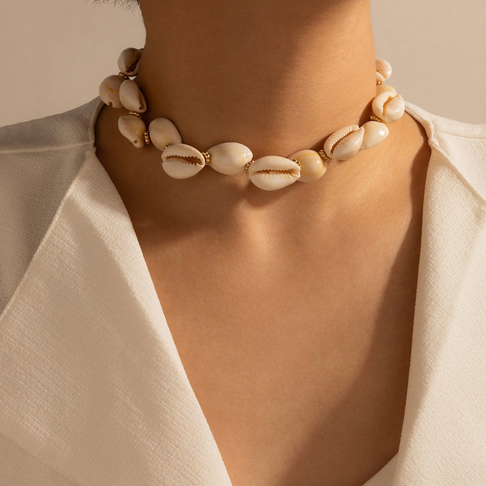 Beach Shell Single-Layer Necklace - Alloy Flower Choker