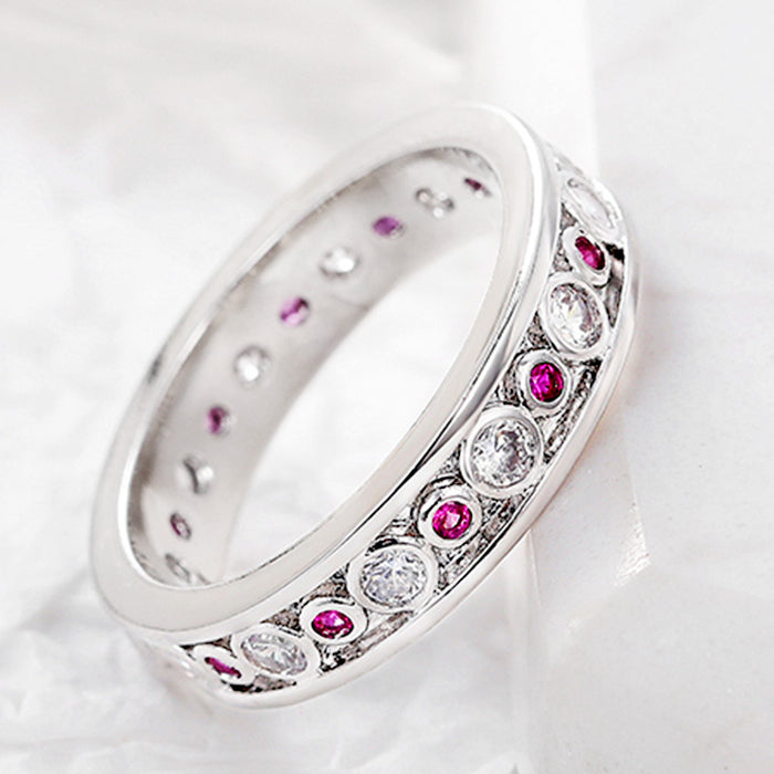 Exquisito anillo de una sola fila de diamantes rosados ​​y blancos con circonitas, regalo de cumpleaños, anillo para el meñique