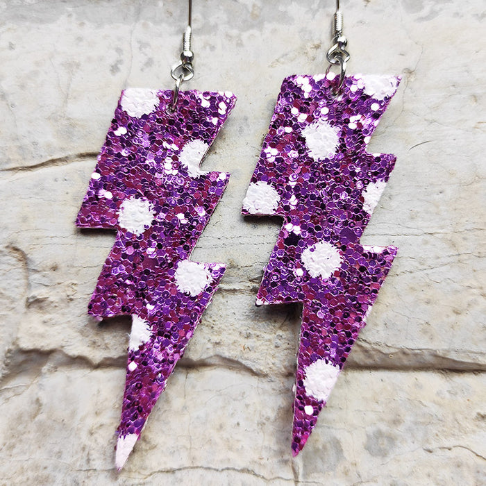 Carnival Style Glitter Lightning Leather Earrings with Bold Design