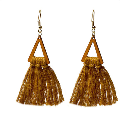 Bohemian Tassel Earrings with Wooden Design for Wedding and Gifts