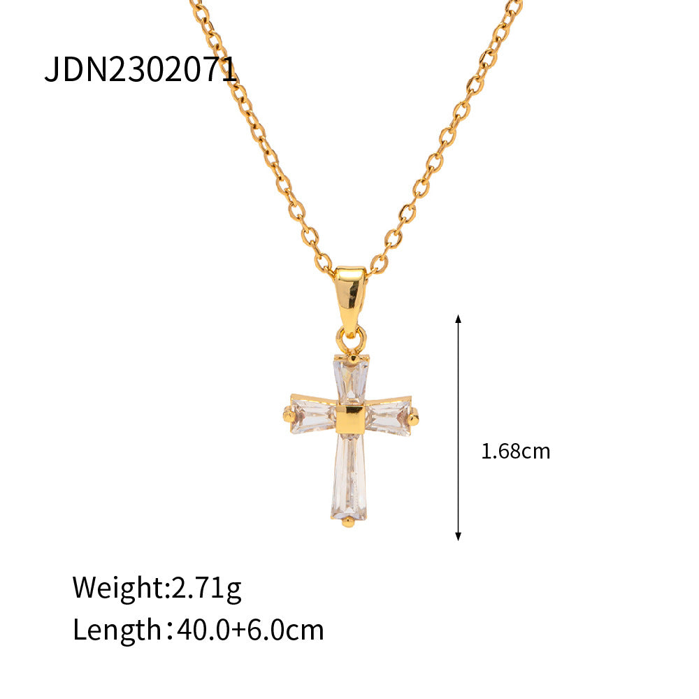 18K Gold-Plated Stainless Steel Cross Pendant Necklace - Trendy Women's Fashion Jewelry