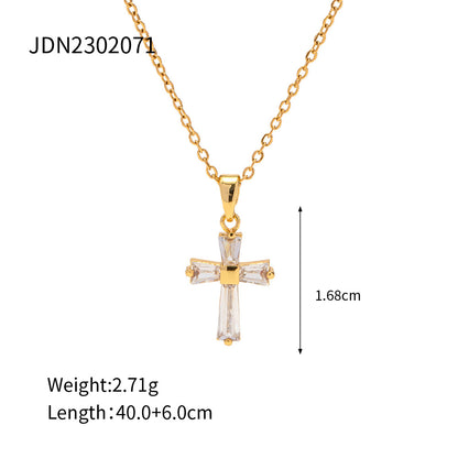 18K Gold-Plated Stainless Steel Cross Pendant Necklace - Trendy Women's Fashion Jewelry