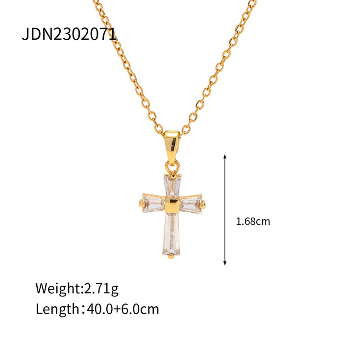 18K Gold-Plated Stainless Steel Cross Pendant Necklace - Trendy Women's Fashion Jewelry