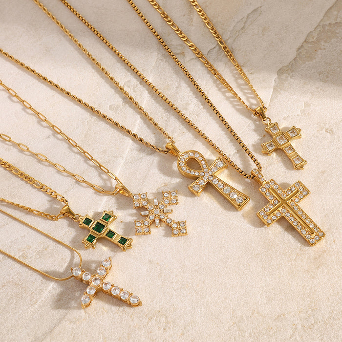 Stainless Steel Cross Pendant Necklace Zirconia Earrings