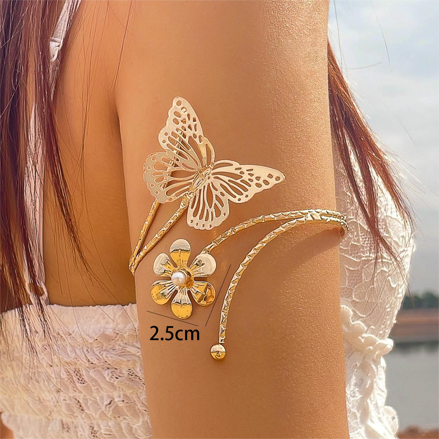 Exaggerated flower bracelet metal hollow butterfly open arm bracelet jewelry