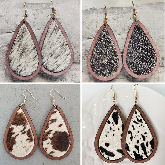 Water drop type wooden earrings