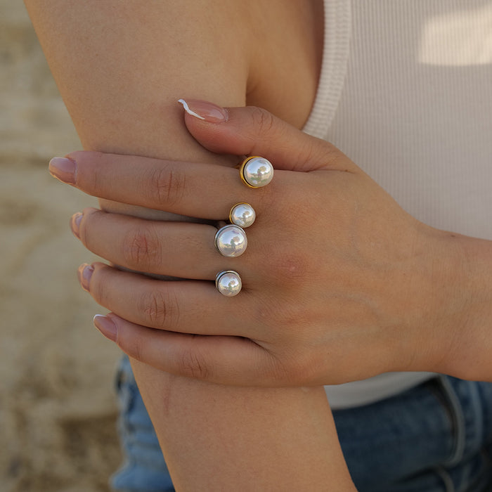 18K Gold Stainless Steel Starburst Ring with Natural Stone Inlay