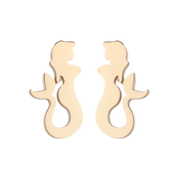 Mermaid Stainless Steel Stud Earrings - Cute and Playful Jewelry for Summer Vibes