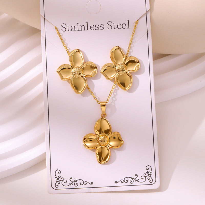 Wholesale 304 stainless steel hydraulic gold-plated earrings and necklace sets - wallojewerly 