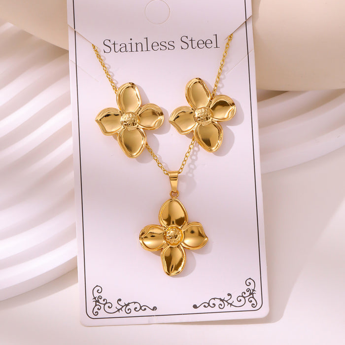 Wholesale 304 stainless steel hydraulic gold-plated earrings and necklace sets - wallojewerly 