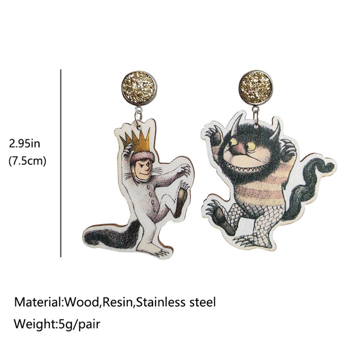 Wooden cartoon funny earrings