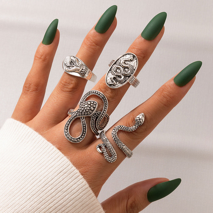 Vintage Geometric Snake Ring Set 4 Pieces