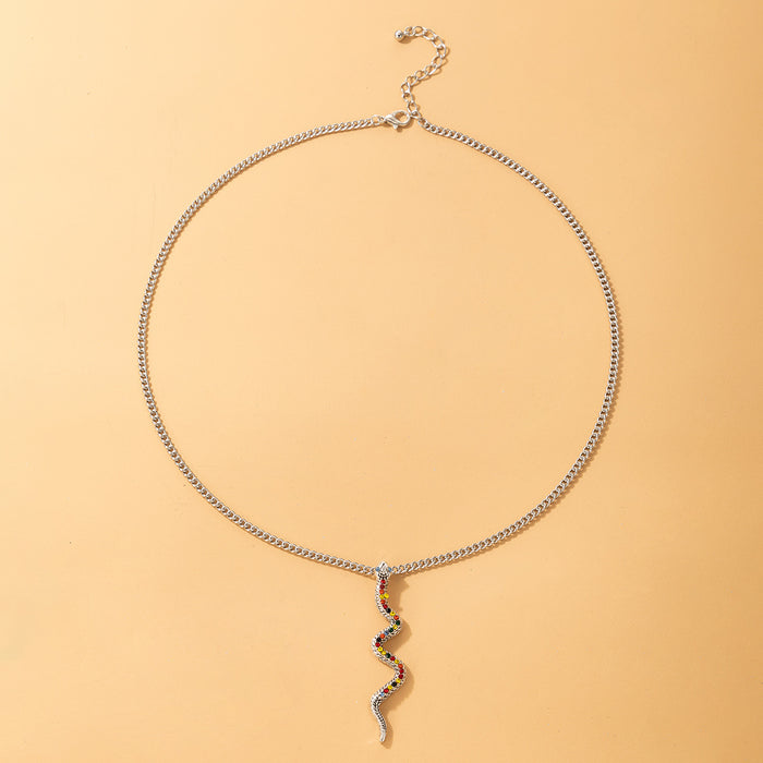 Colorful Diamond Snake Necklace with Geometric Irregular Single Layer Design