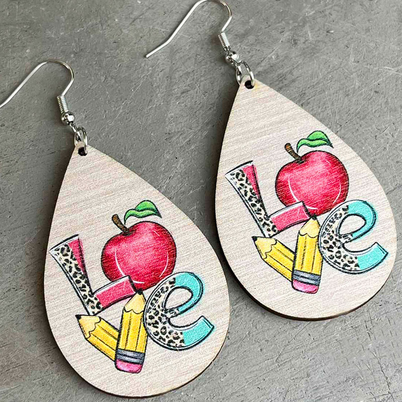 Wooden School Apple Earrings