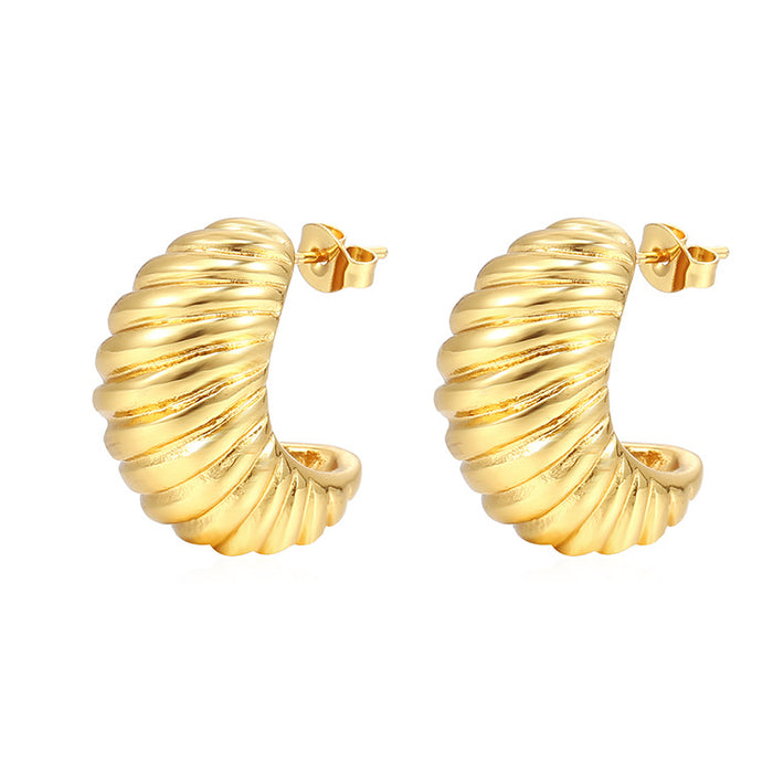 Cold style hollow C-shaped earrings hand-polished 18K gold-plated stainless steel