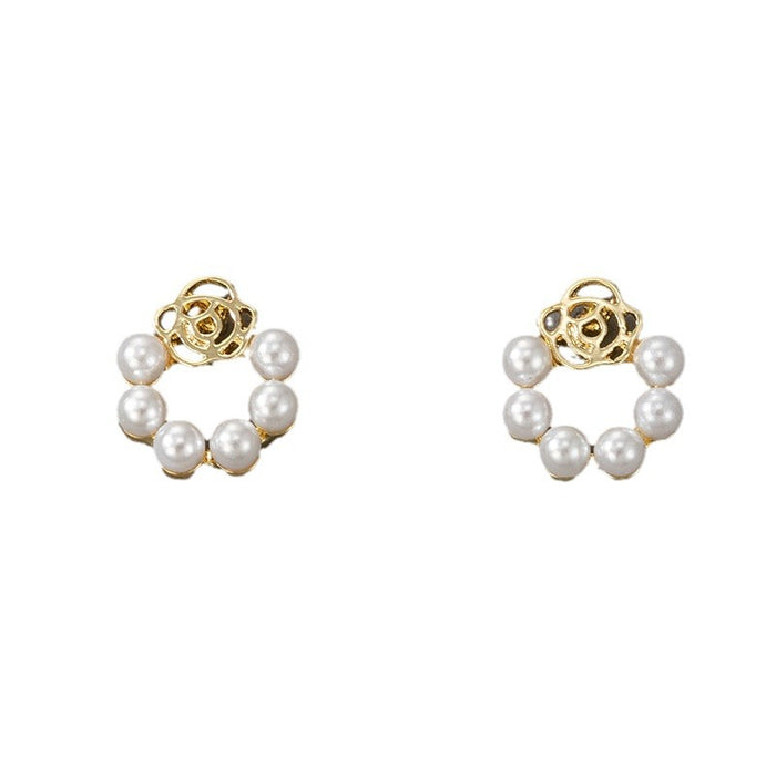 Pearl heart earrings light luxury diamond stud earrings