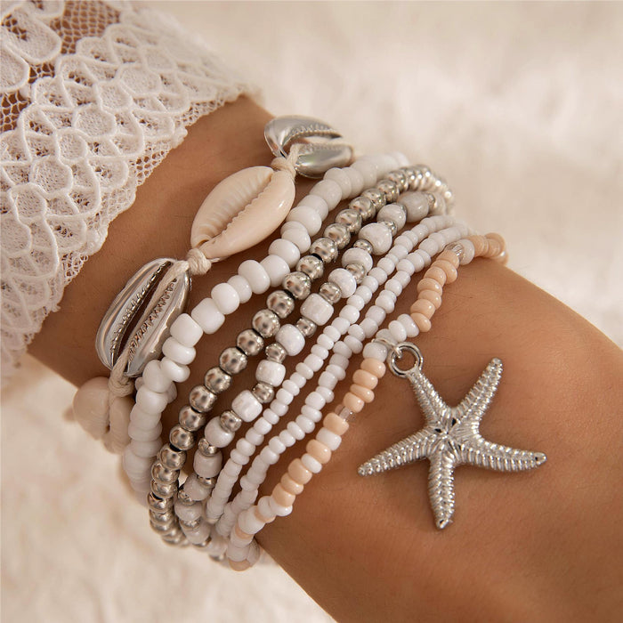 Bohemian Shell and Starfish Bracelet Set – Beach-Inspired Seven-Piece Jewelry