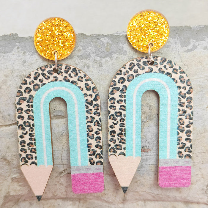 Wooden school pencil earrings