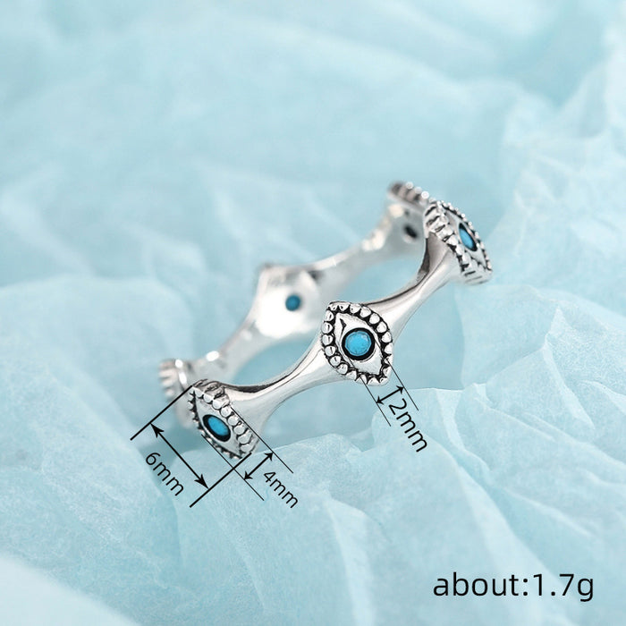 Zircon imitation turquoise horse eye ring for women retro everyday style
