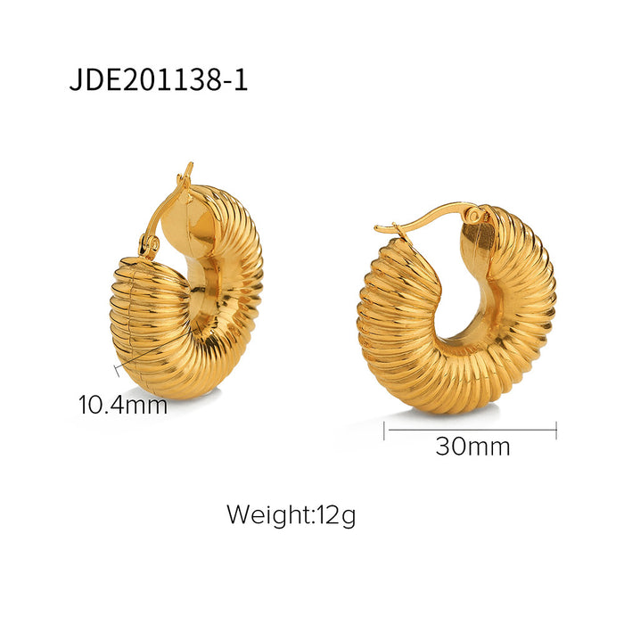 European 18K Gold Plated Stainless Steel Vacuum Coated C-Shaped Earrings - High-End Jewelry for Women