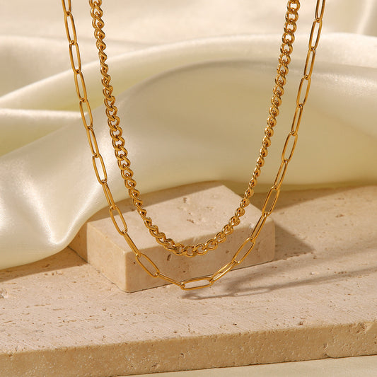 K-Gold Double Layer Necklace - Retro Minimalist Design with a Cold Style and Unique Clavicle Chain