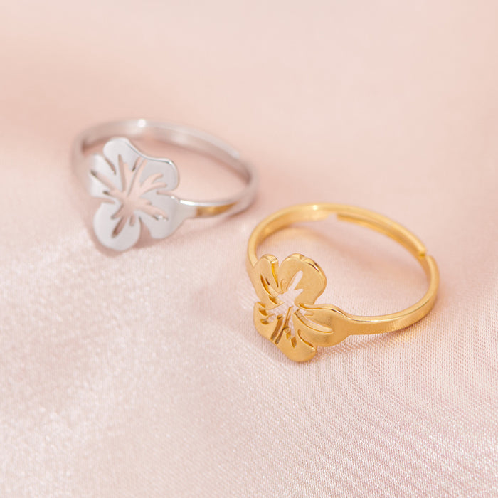 Hollow simulation flower ring, stainless steel open flower ring wholesale