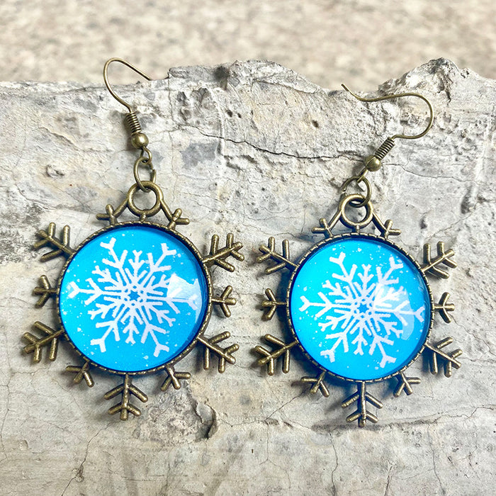 Vintage Glass Snowflake Earrings with Simple Christmas Design